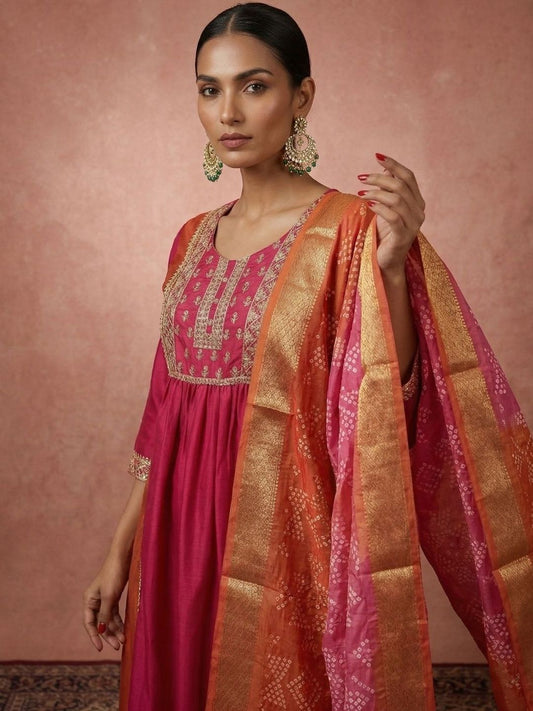 Women Ethnic Motifs Embroidered Regular Thread Work Kurta with Trousers & With Dupatta