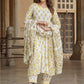 Floral Printed Mirror Work A-Line Pure Cotton Kurta with Trousers & Dupatta