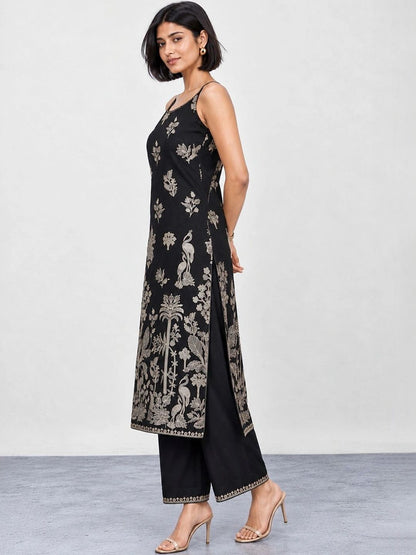 Women Ethnic Motifs Regular Thread Work Kurta with Palazzos