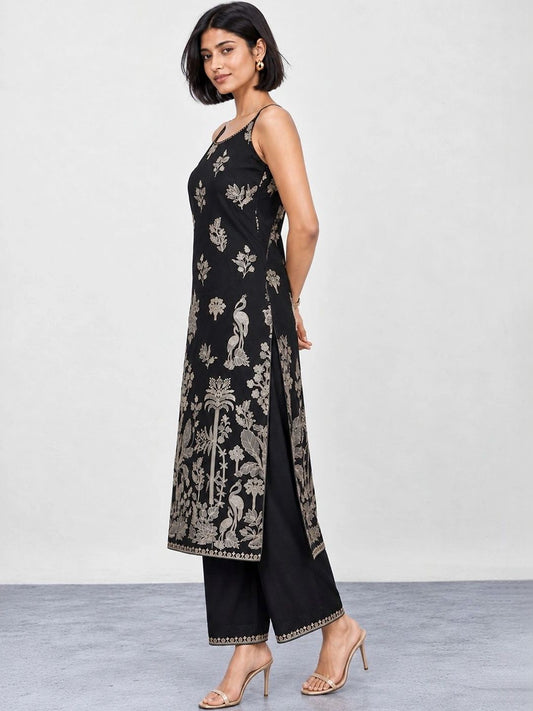 Women Ethnic Motifs Regular Thread Work Kurta with Palazzos