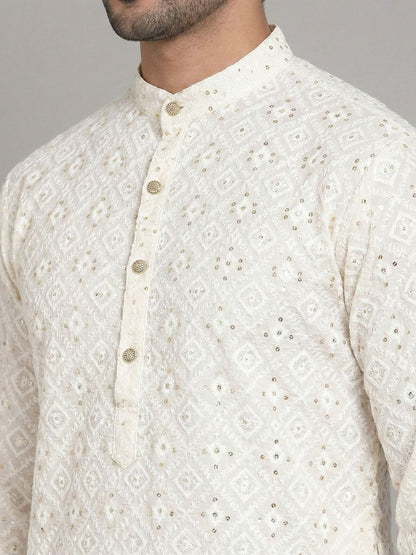 Men Embroidered Regular Sequinned Kurta with Pyjamas