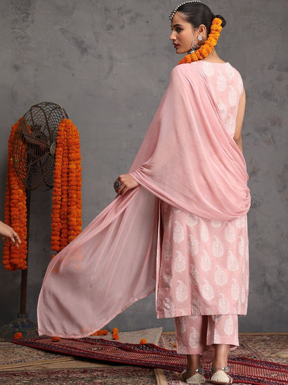 Women Ethnic Motifs Printed Regular Pure Cotton Kurta with Trousers & With Dupatta
