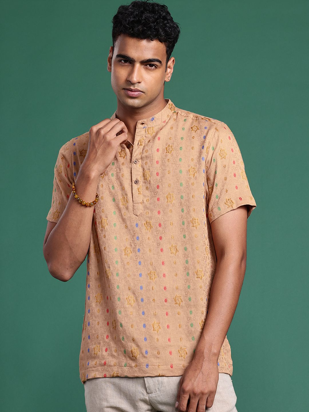 Pure Cotton Ethnic Motifs Woven Design Jacquard Kurta