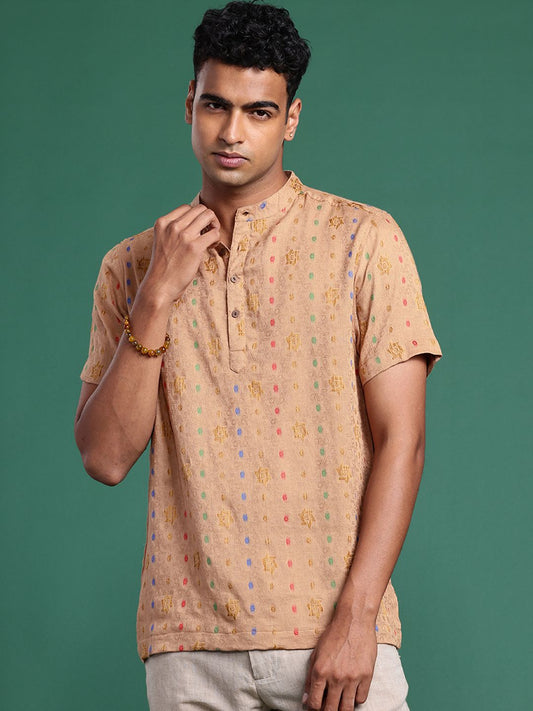 Pure Cotton Ethnic Motifs Woven Design Jacquard Kurta