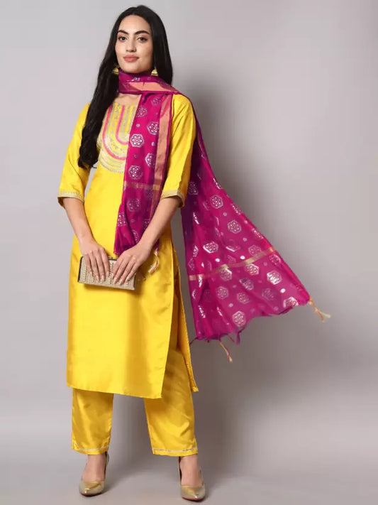 Women Silk Blend Kurta Pant Set