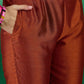 Rust Embroidered High Slit A-Line Kurta With Trouser