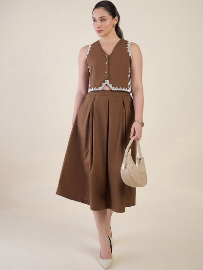 Lace Detail Cotton Solid Vest Top with Skirt