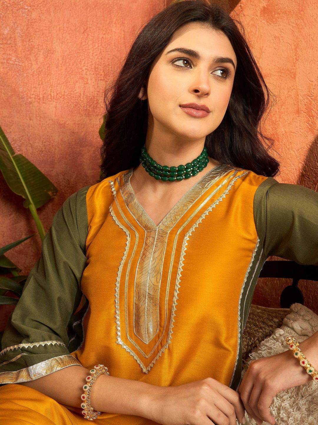 Women Ethnic Motifs Embroidered Regular Gotta Patti Kurta with Salwar