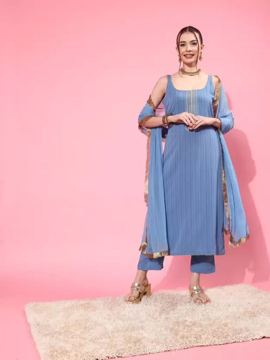 Women Crepe Kurta Pant Dupatta Set