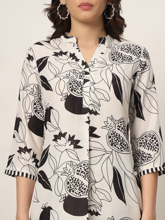 Floral Printed Mandarin Collar A-Line Kurta with Palazzos