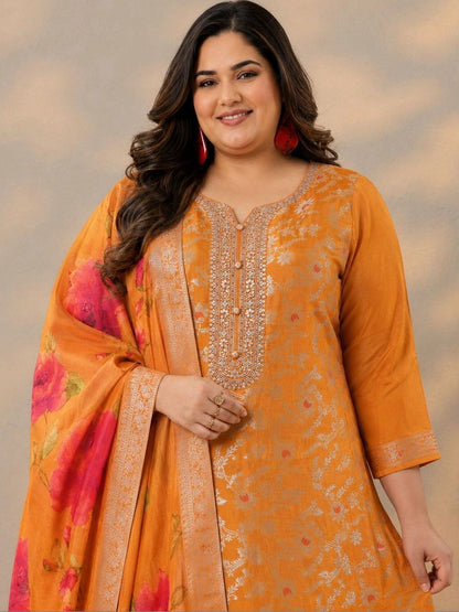 Women Regular Thread Work Kurta with Trousers & With Dupatta