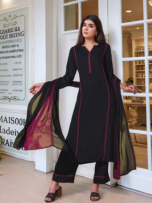 Women Solid Kurta with Palazzo & Dupatta