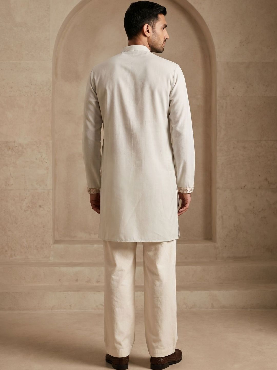 Men Floral Embroidered Regular Thread Work Kurta With Korean Pants