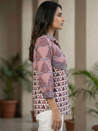 Women Shirt Collar Printed Tunic