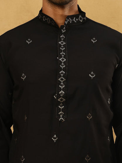 Floral Embroidered Sequinned Kurta With Korean Pants & Dupatta