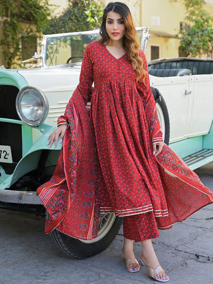 Women Red Pure Cotton Kurta Sets