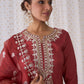 Ethnic Motifs Embroidered Notched Neck Straight Kurta with Trousers & Dupatta