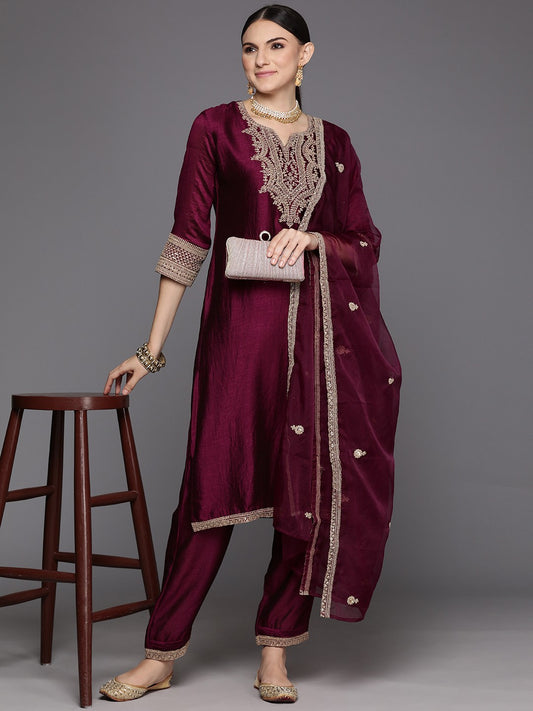 Women Ethnic Motifs Yoke Design Regular Sequinned Kurta with Trousers & Dupatta