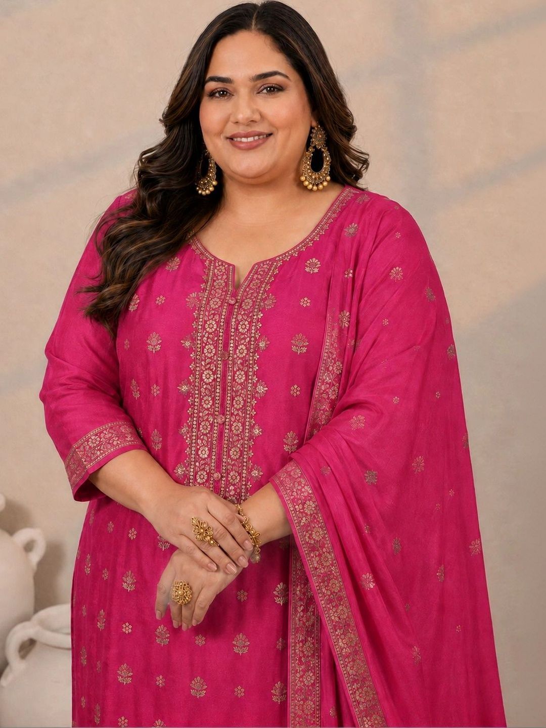 Women Ethnic Motifs Embroidered Regular Kurta with Trousers & With Dupatta