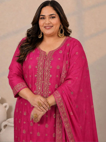 Women Ethnic Motifs Embroidered Regular Kurta with Trousers & With Dupatta