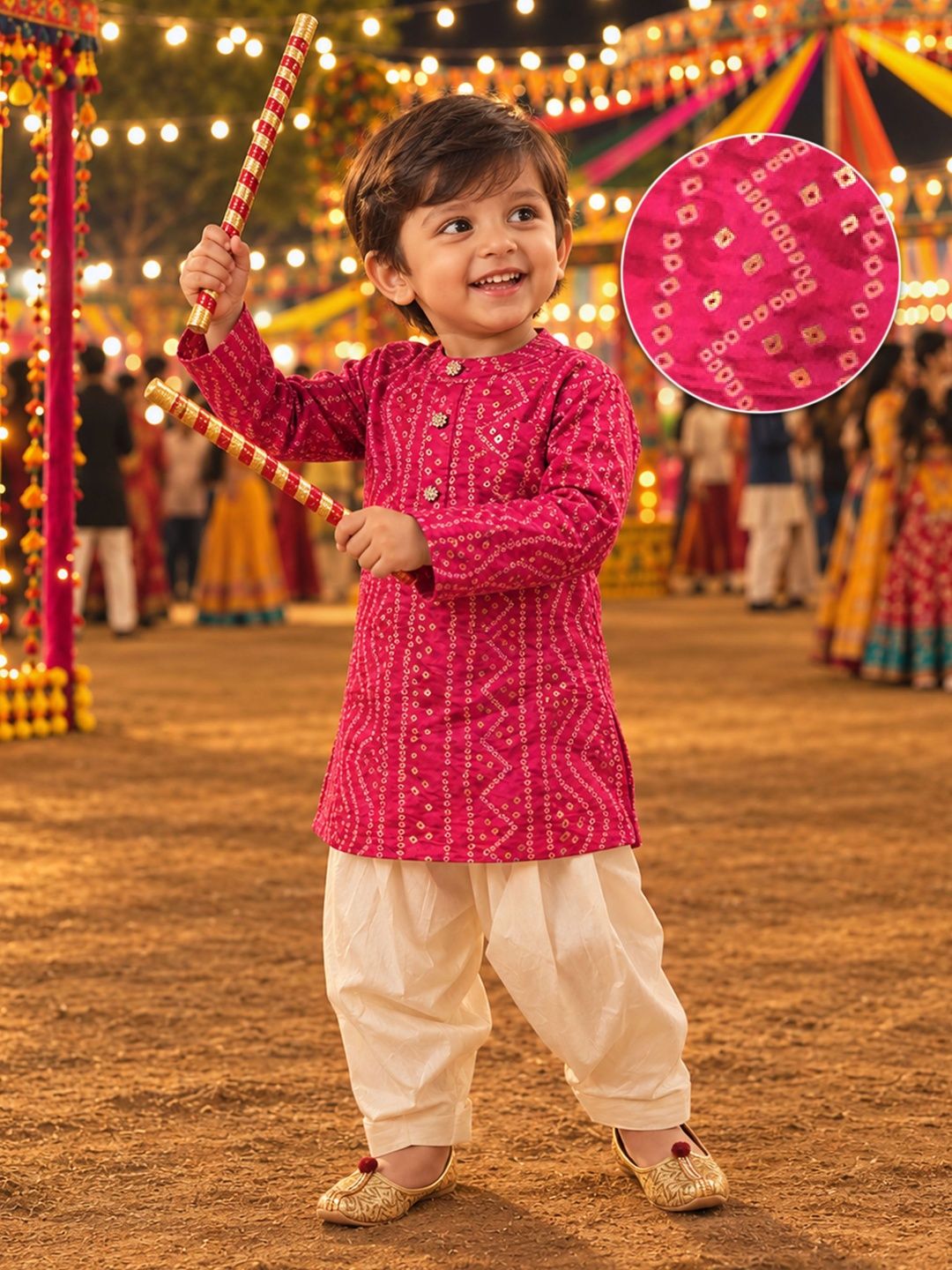 Boys Pink Bandhani Kurta & Patiyala Set