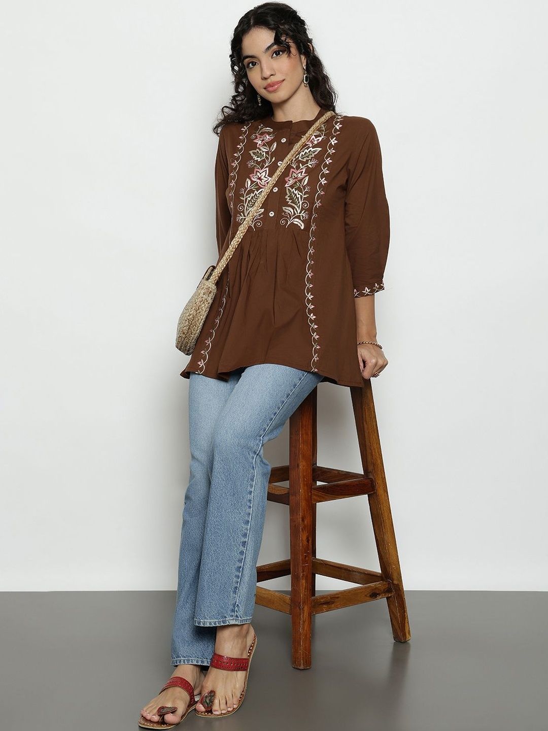 Women Mandarin Collar Printed Tunic
