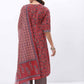 Red & Blue Floral Printed Angrakha Kurta With Palazzos & Dupatta