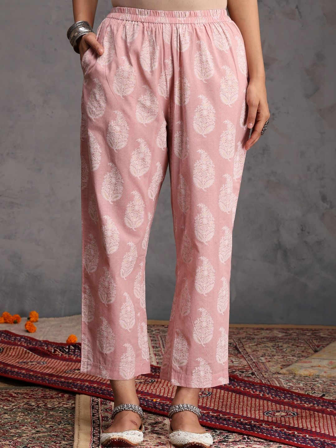 Women Ethnic Motifs Printed Regular Pure Cotton Kurta with Trousers & With Dupatta