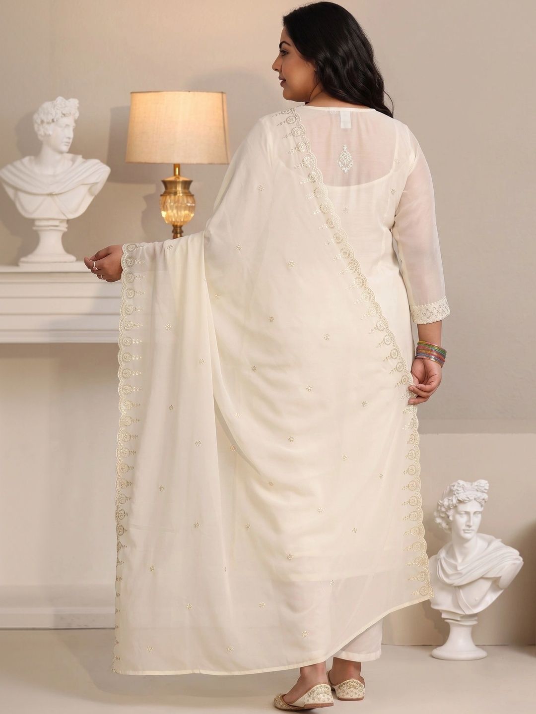 Women Ethnic Motifs Embroidered Regular Sequinned Kurta with Trousers & With Dupatta