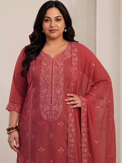 Women Ethnic Motifs Embroidered Regular Sequinned Kurta with Trousers & With Dupatta