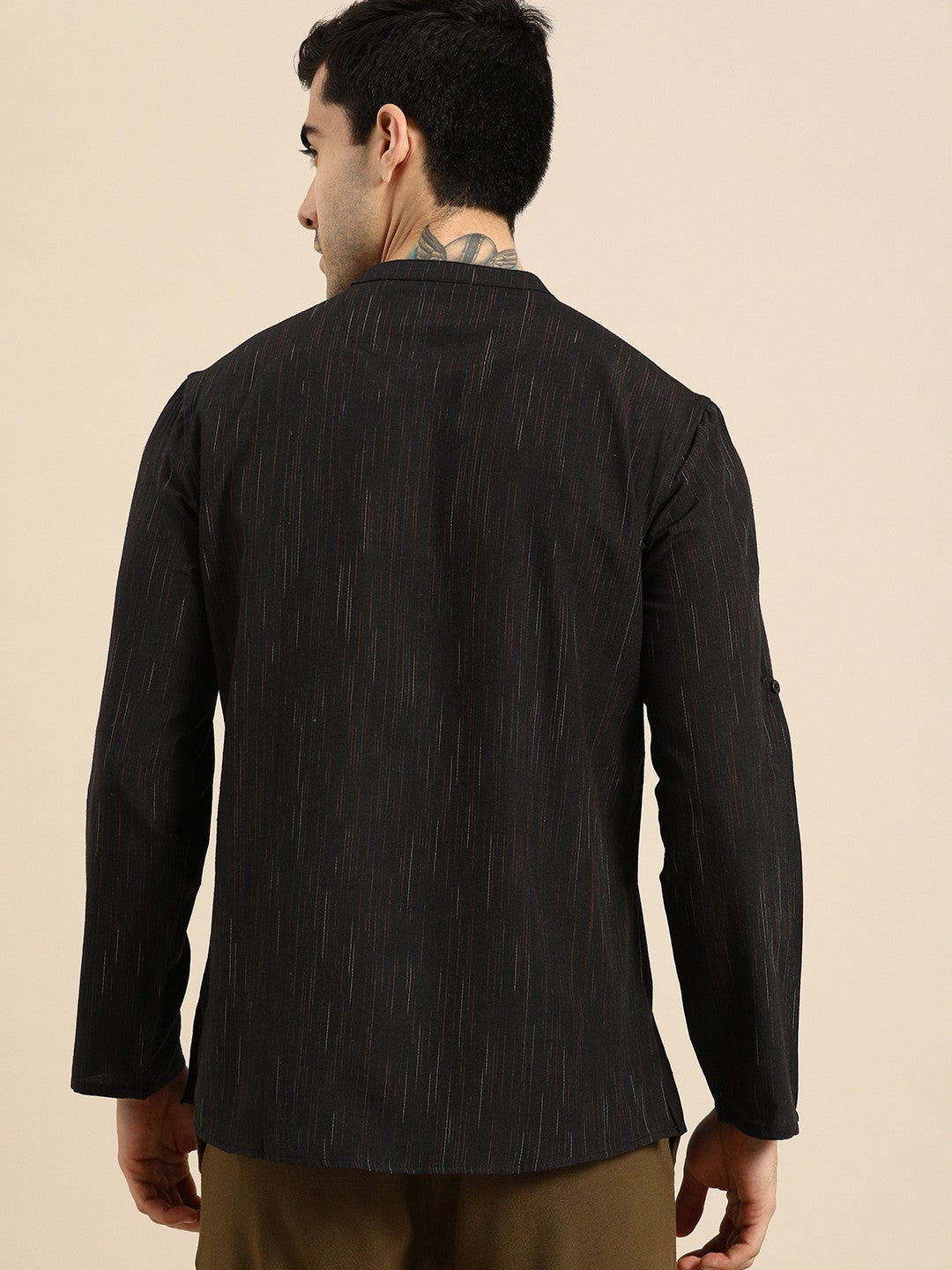 Men Black Woven Design Kurta