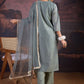 Floral Woven Design Straight Kurta With Trousers & Dupatta