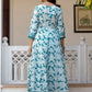 Blue Floral Printed Panelled Pure Cotton Anarkali Kurta With Trousers & Dupatta