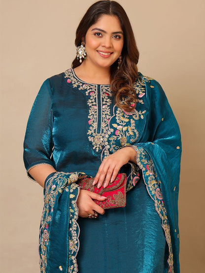 Women Ethnic Motifs Embroidered Regular Thread Work Kurta with Trousers & With Dupatta