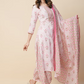 Floral Printed Thread Work Pure Cotton Kurta with Trousers