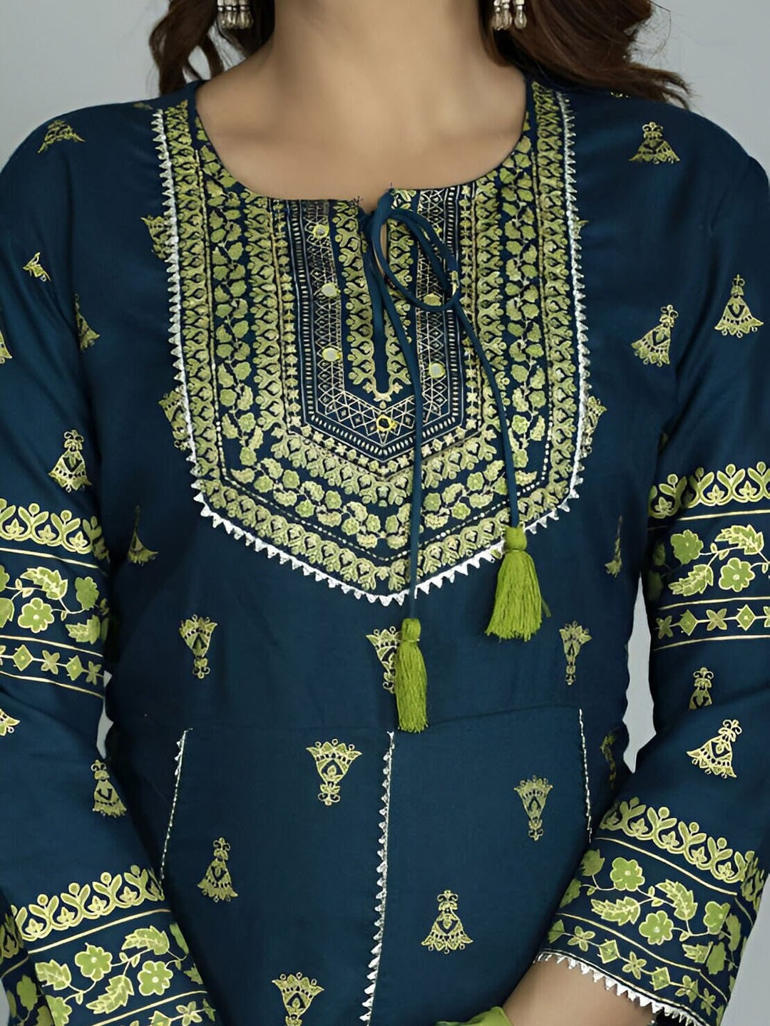 Ethnic Motifs Embroidered Empire Gotta Patti Anarkali Kurta With Trouser & Dupatta