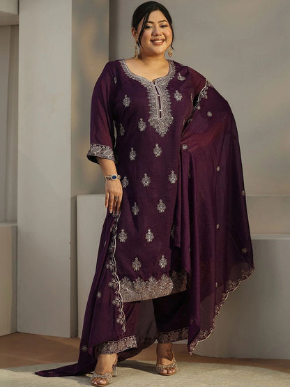 Women Ethnic Motifs Embroidered Regular Thread Work Kurta with Trousers & With Dupatta