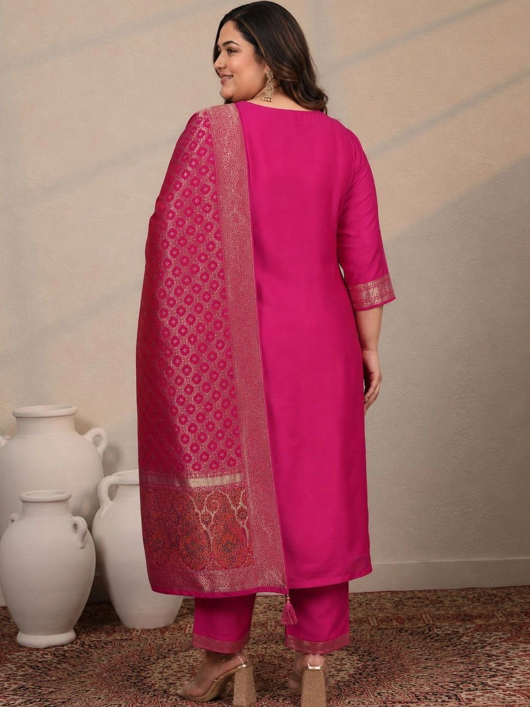 Women Ethnic Motifs Embroidered Regular Kurta with Trousers & With Dupatta