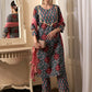 Teal Blue Floral Printed Gotta Patti Pure Cotton Kurta With Trousers & Dupatta