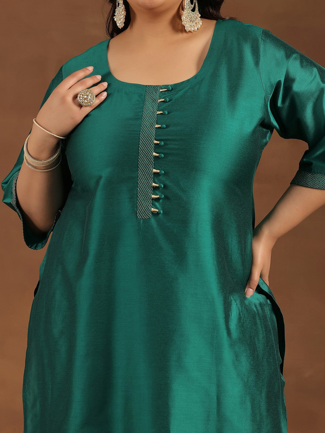 Plus Size Straight Kurta With Palazzos & Dupatta