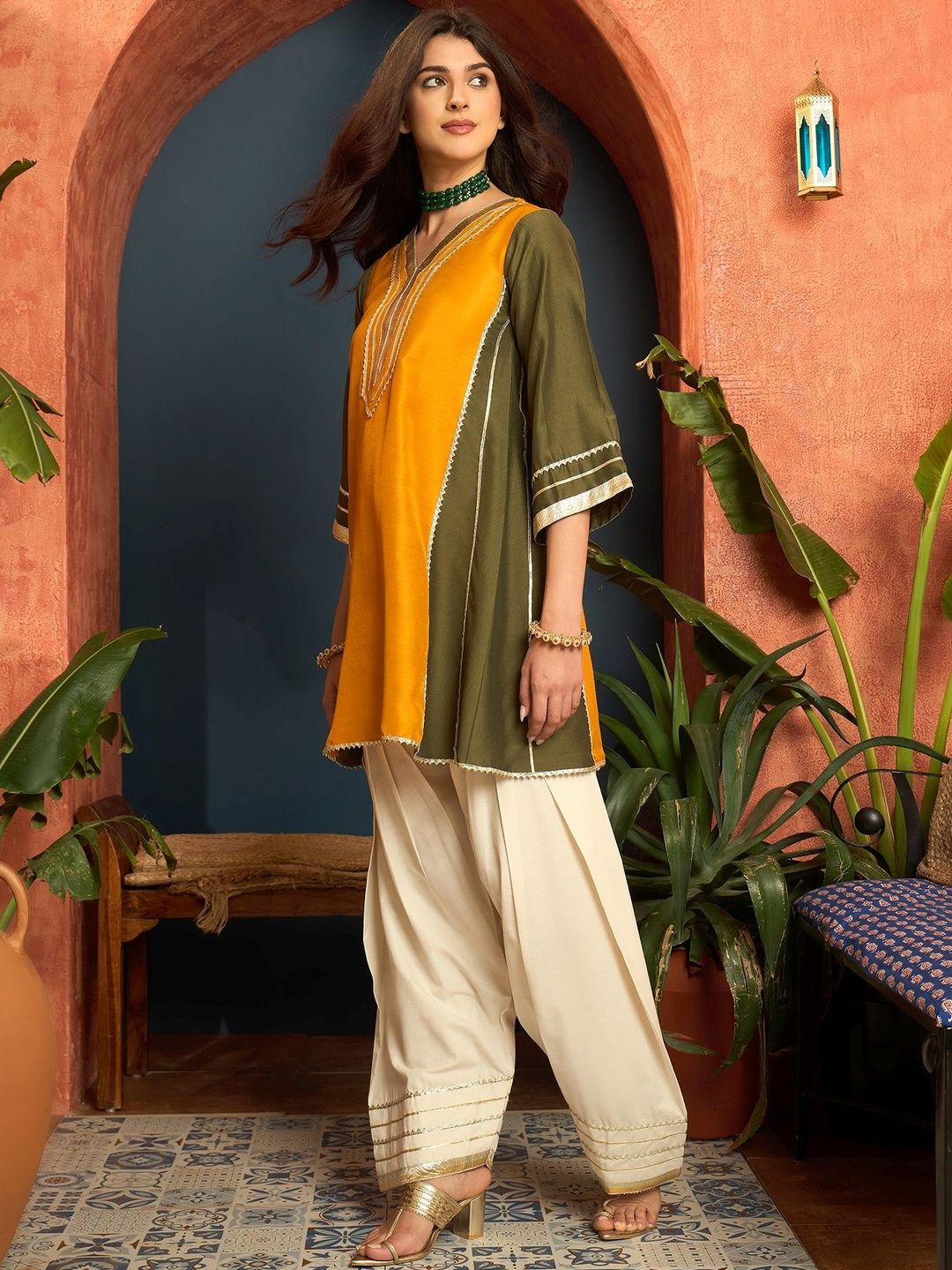 Women Ethnic Motifs Embroidered Regular Gotta Patti Kurta with Salwar