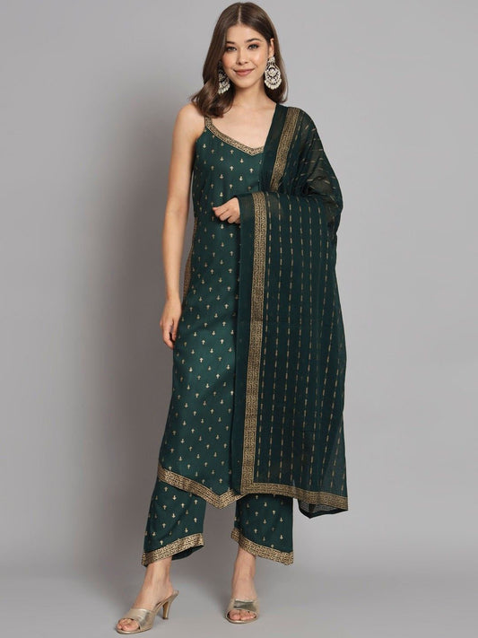 Ethnic Motifs Printed Sleeveless Straight Kurta With Palazzo & Dupatta