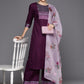 Women Purple Yoke Design Regular Kurta with Palazzos & With Dupatta