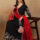 Floral Embroidered Empire Thread Work Kurta With Trousers & Dupatta