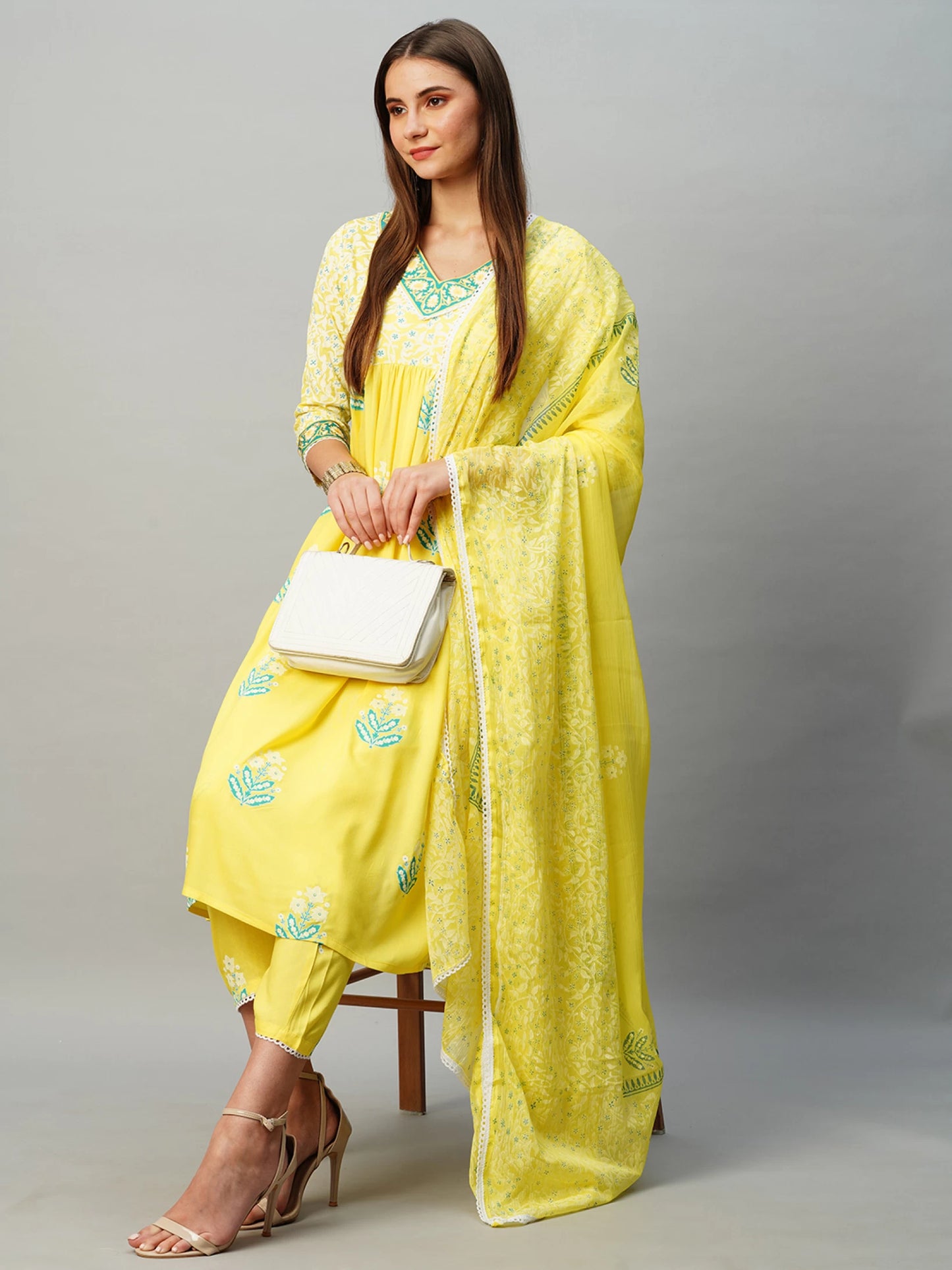 Women Cotton Rayon Kurta Pant Dupatta Set