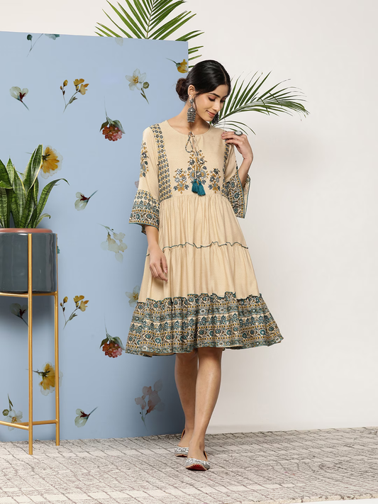 Women Ethnic Motifs Printed Tiered Fit & Flare Dress