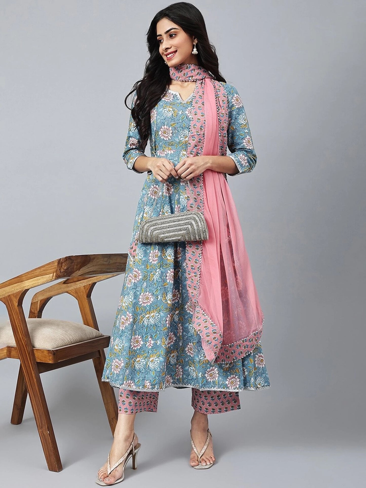 Women Pure Cotton Kurta Palazzo Dupatta Set