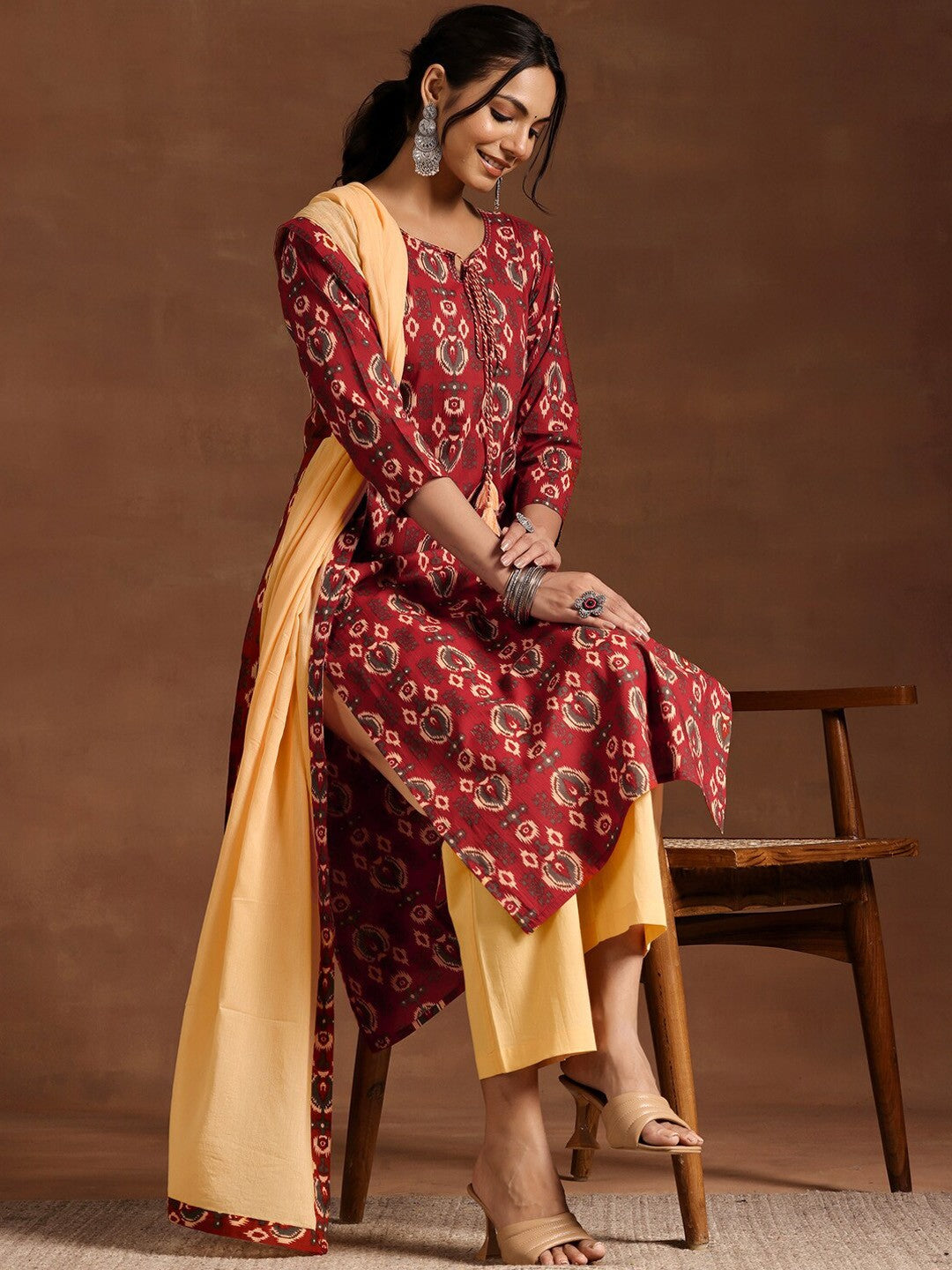 Ethnic Motifs Printed Pure Cotton Kurta with Trousers & With Dupatta