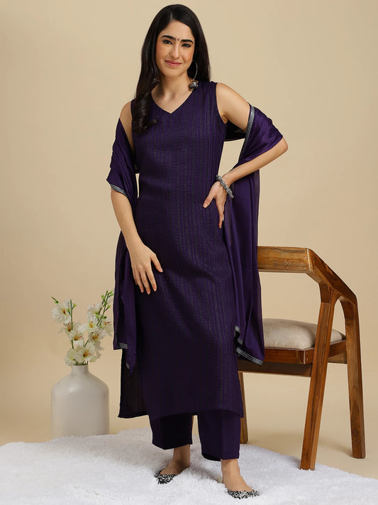 Women Silk Blend Kurta Pant Dupatta Set