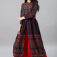 Navy Blue Floral Print Cotton Anarkali With Hight Slit